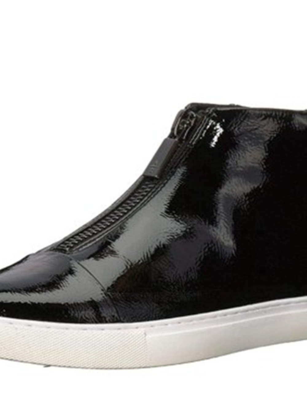 NWB $63 Kenneth Cole Sneaker Black Patent Zip-Front with White Sole 6M